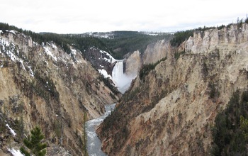 The Yellowstone River in Yellowstone National Park after a late spring snowstorm.